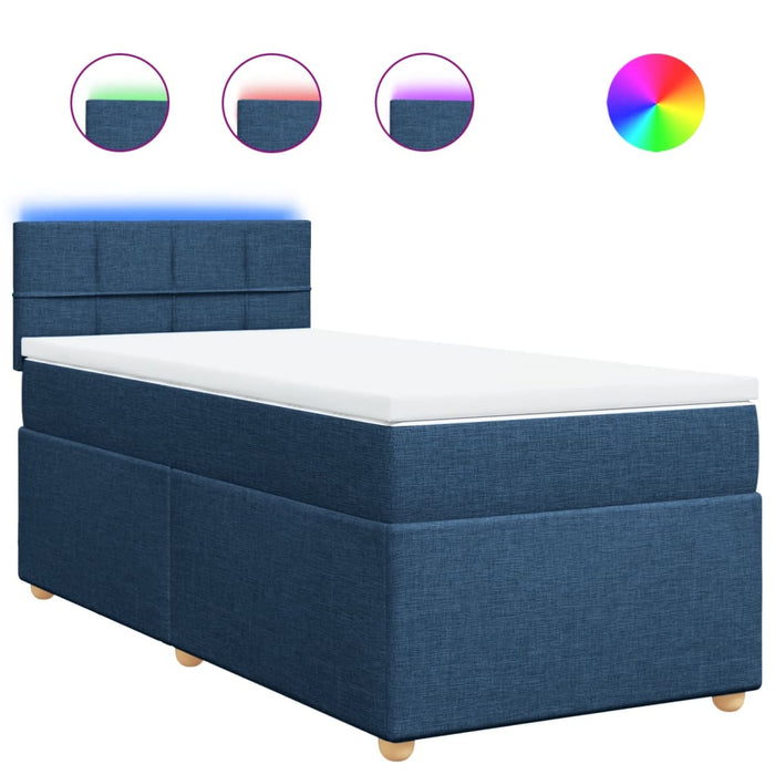 Pat box spring cu saltea, albastru, 100x200 cm, textil - WALTI WALTI