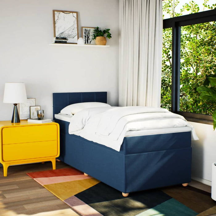 Pat box spring cu saltea, albastru, 100x200 cm, textil - WALTI WALTI