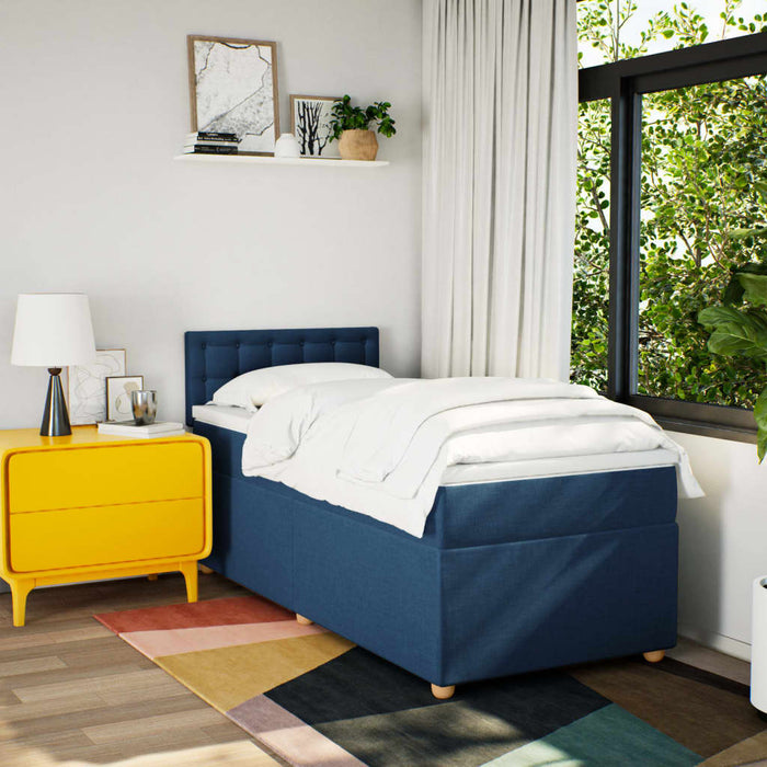 Pat box spring cu saltea, albastru, 100x200 cm, textil - WALTI WALTI