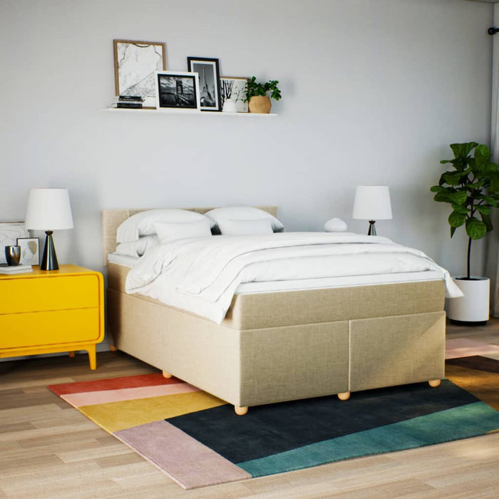 Pat box spring cu saltea, crem, 140x200 cm, textil - WALTI WALTI