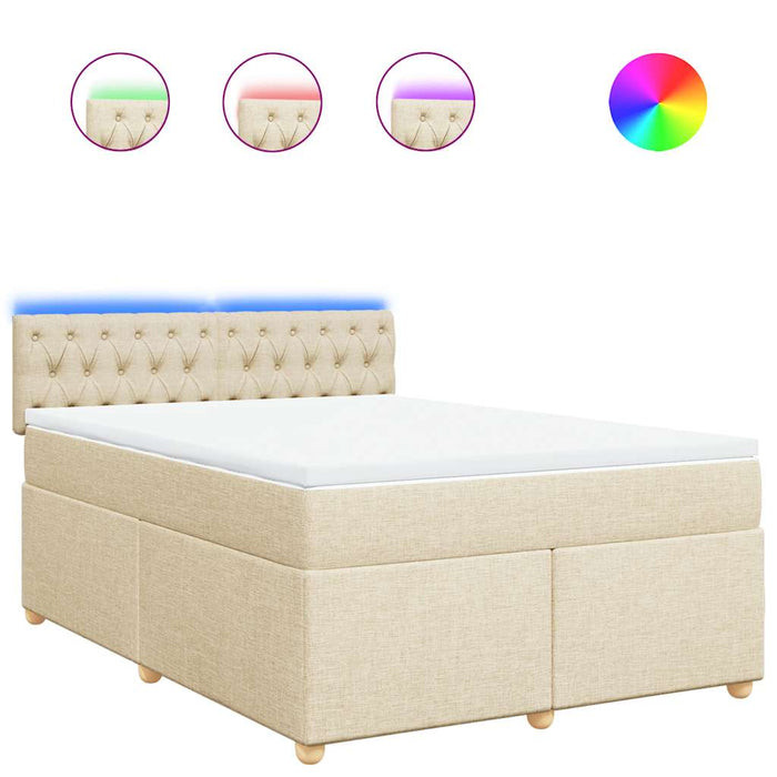 Pat box spring cu saltea, crem, 140x200 cm, textil WALTI