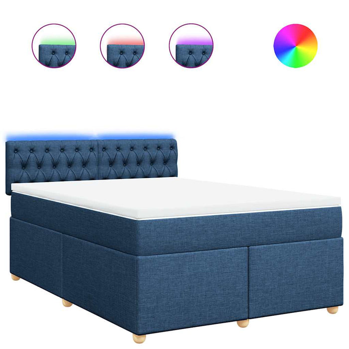 Pat box spring cu saltea, albastru, 140x200 cm, textil - WALTI WALTI