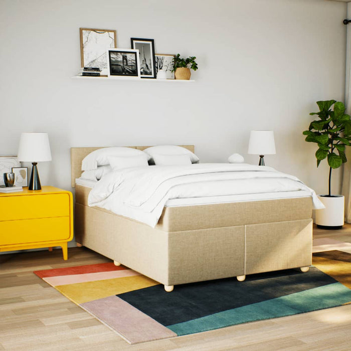 Pat box spring cu saltea, crem, 160x200 cm, material textil - WALTI WALTI