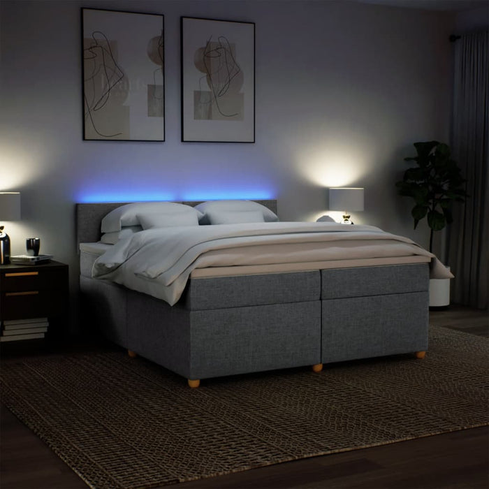 Pat box spring cu saltea, gri deschis, 200x200 cm, textil - WALTI WALTI