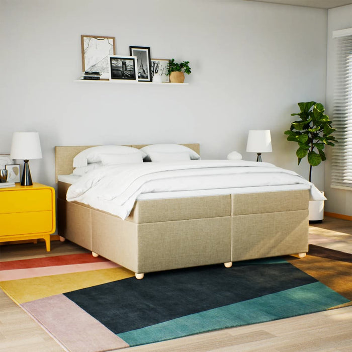 Pat box spring cu saltea, crem, 200x200 cm, textil - WALTI WALTI