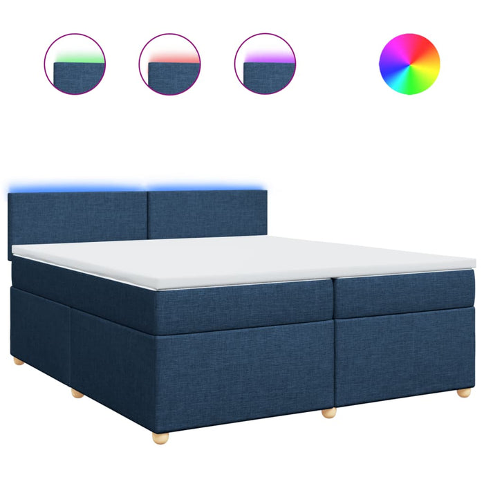 Pat box spring cu saltea, albastru, 200x200 cm, textil - WALTI WALTI