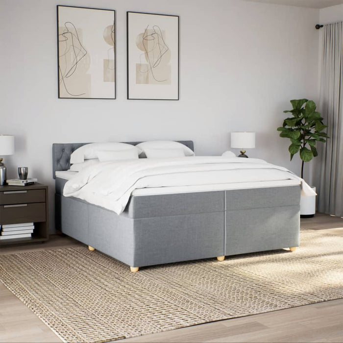 Pat box spring cu saltea, gri deschis, 200x200 cm, textil - WALTI WALTI