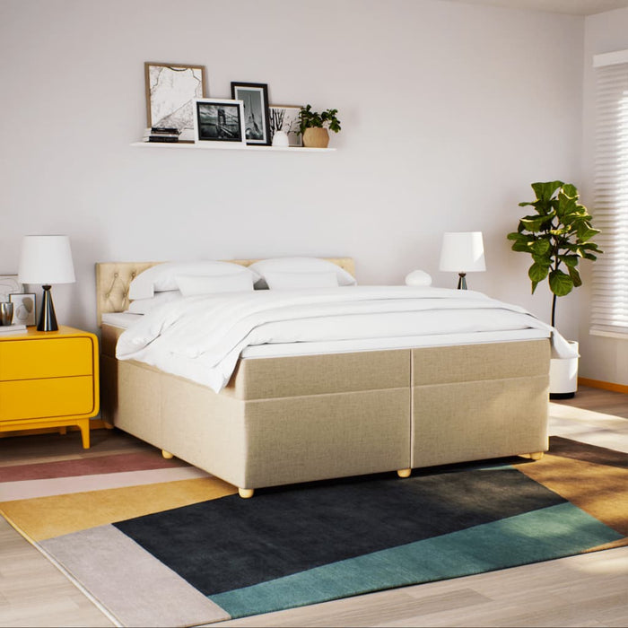 Pat box spring cu saltea, crem, 200x200 cm, textil - WALTI WALTI
