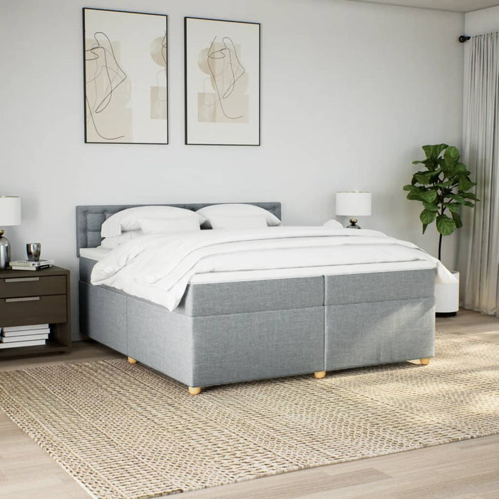 Pat box spring cu saltea, gri deschis, 200x200 cm, textil - WALTI WALTI