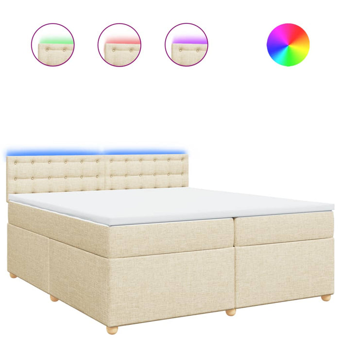 Pat box spring cu saltea, crem, 200x200 cm, textil WALTI