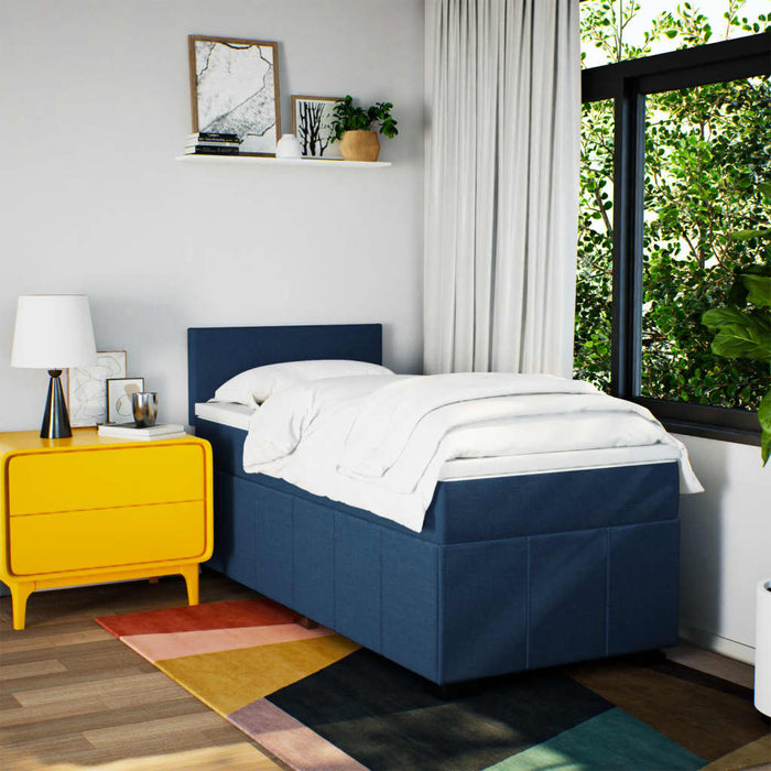 Pat box spring cu saltea, albastru, 90x200 cm, textil - WALTI WALTI