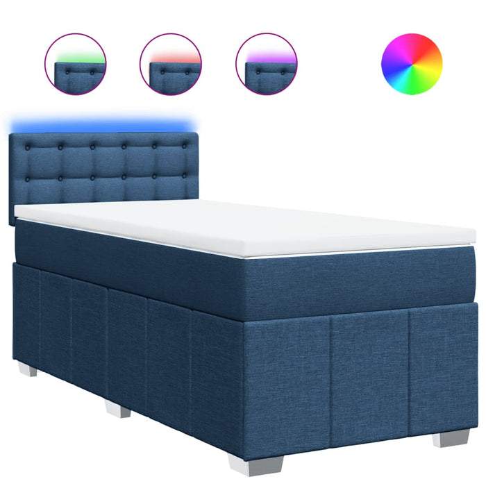 Pat box spring cu saltea, albastru, 90x200 cm, textil - WALTI WALTI