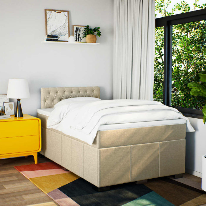 Pat box spring cu saltea, crem, 120x200 cm, textil - WALTI WALTI