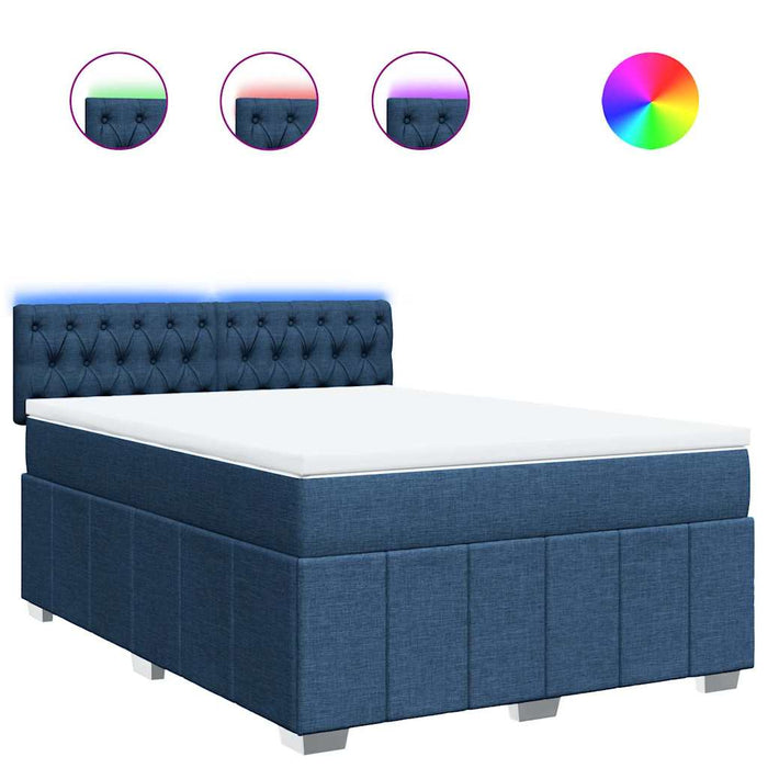 Pat box spring cu saltea, albastru, 140x200 cm, textil - WALTI WALTI