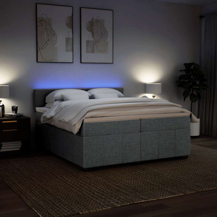 Pat box spring cu saltea, gri deschis, 200x200 cm, textil - WALTI WALTI