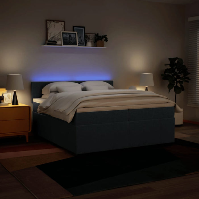 Pat box spring cu saltea, albastru, 200x200 cm, textil - WALTI WALTI