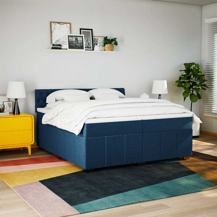 Pat box spring cu saltea, albastru, 200x200 cm, textil - WALTI WALTI