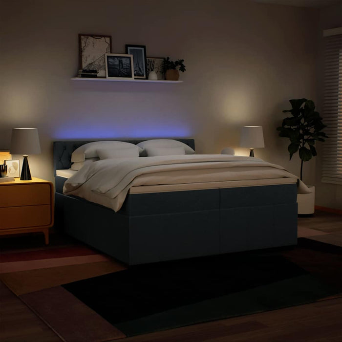 Pat box spring cu saltea, albastru, 200x200 cm, textil - WALTI WALTI