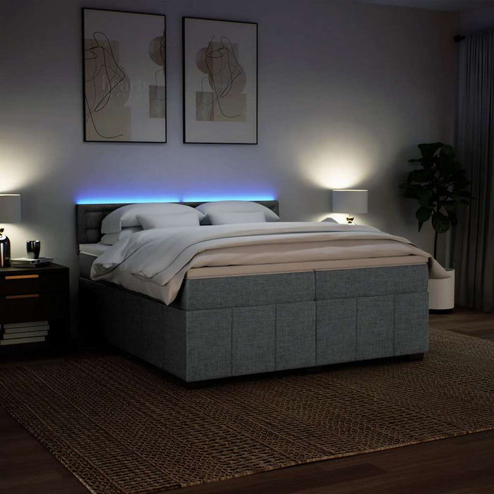 Pat box spring cu saltea, gri deschis, 200x200 cm, textil - WALTI WALTI