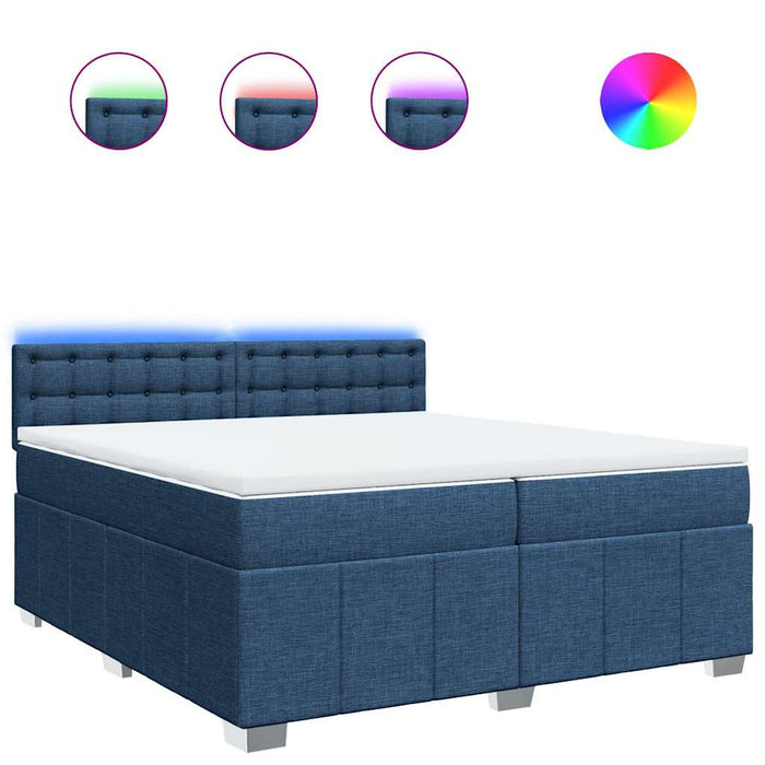 Pat box spring cu saltea, albastru, 200x200 cm, textil - WALTI WALTI