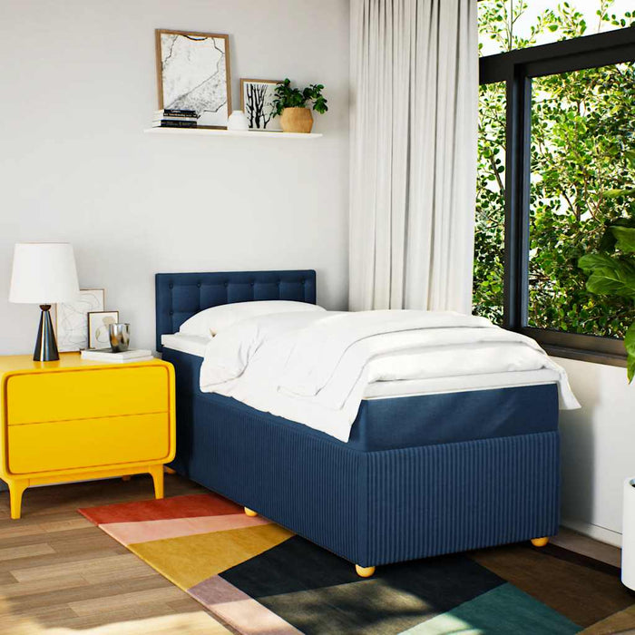 Pat box spring cu saltea, albastru, 80x200 cm, textil - WALTI WALTI