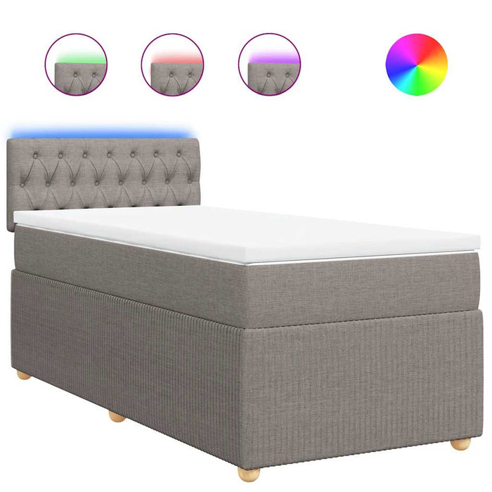 Pat box spring cu saltea, gri taupe, 90x190 cm, textil WALTI