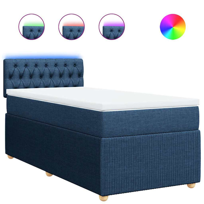 Pat box spring cu saltea, albastru, 90x190 cm, textil - WALTI WALTI