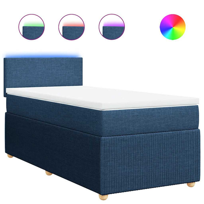 Pat box spring cu saltea, albastru, 90x200 cm, textil - WALTI WALTI