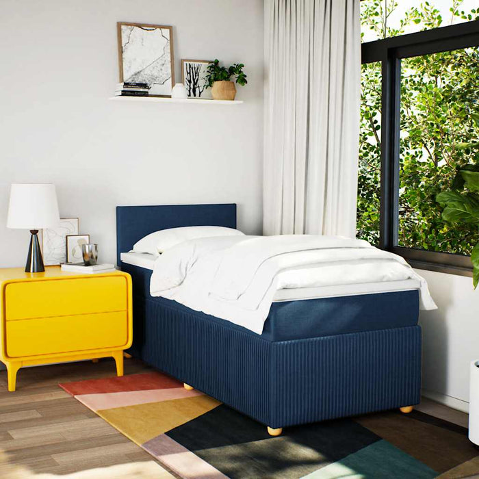 Pat box spring cu saltea, albastru, 90x200 cm, textil - WALTI WALTI