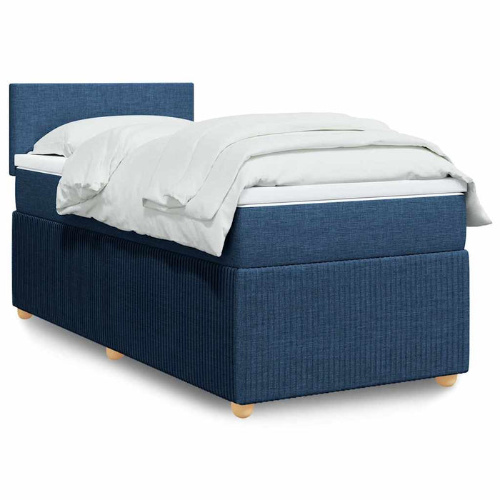 Pat box spring cu saltea, albastru, 90x200 cm, textil - WALTI WALTI