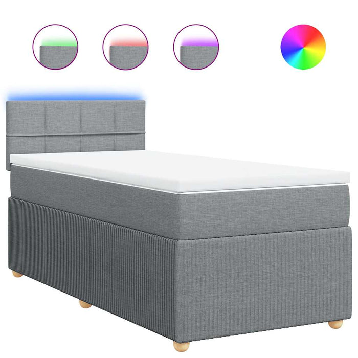 Pat box spring cu saltea, gri deschis, 90x200 cm, textil - WALTI WALTI