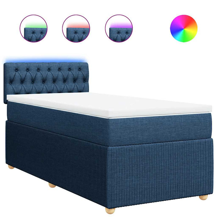 Pat box spring cu saltea, albastru, 90x200 cm, textil - WALTI WALTI