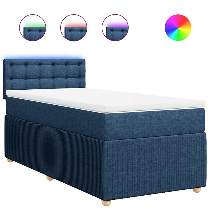 Pat box spring cu saltea, albastru, 90x200 cm, textil - WALTI WALTI