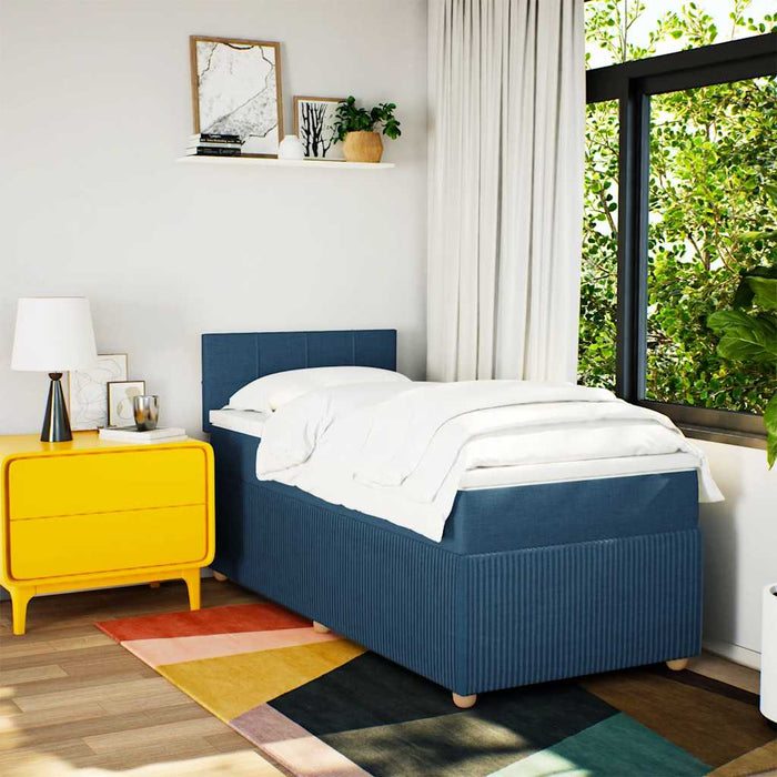 Pat box spring cu saltea, albastru, 100x200 cm, textil - WALTI WALTI