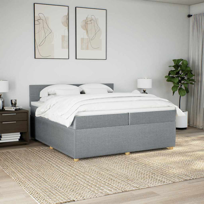 Pat box spring cu saltea, gri deschis, 200x200 cm, textil - WALTI WALTI