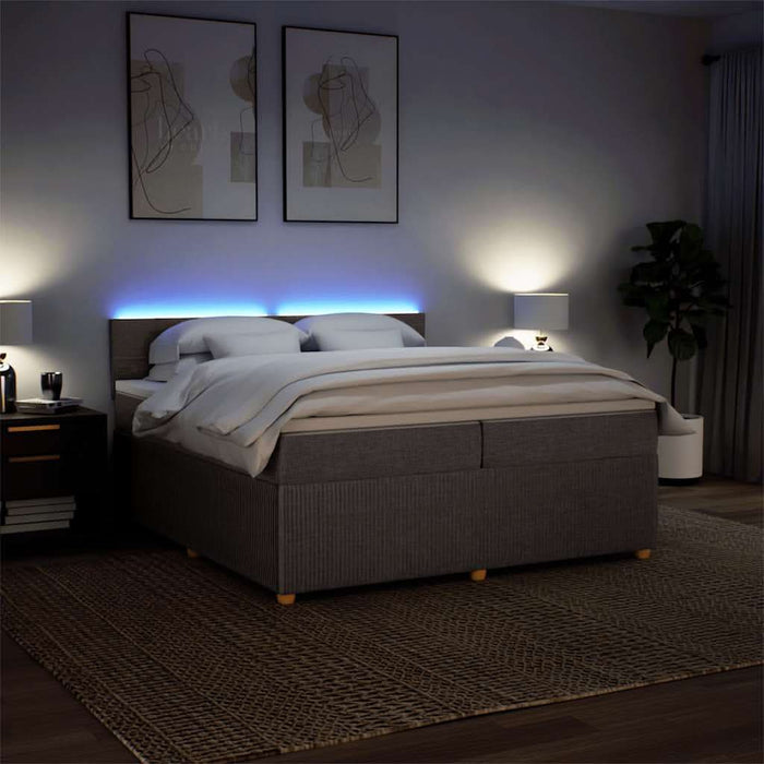 Pat box spring cu saltea, gri taupe, 200x200 cm, textil - WALTI WALTI
