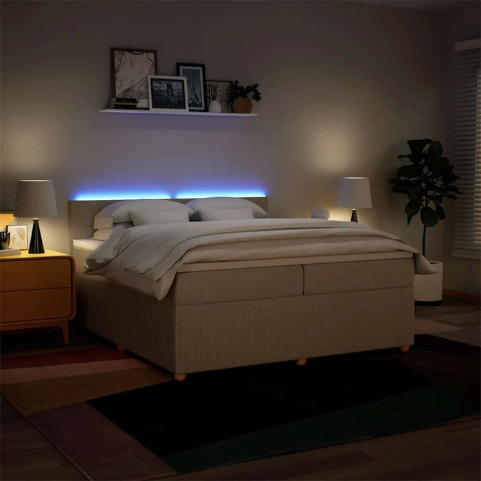 Pat box spring cu saltea, crem, 200x200 cm, textil - WALTI WALTI