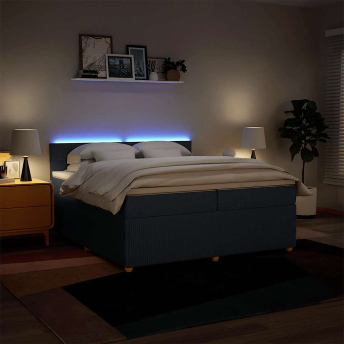Pat box spring cu saltea, albastru, 200x200 cm, textil - WALTI WALTI
