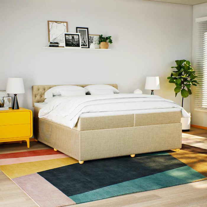 Pat box spring cu saltea, crem, 200x200 cm, textil WALTI