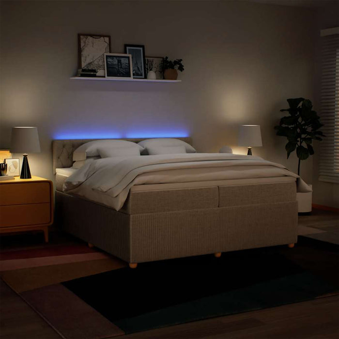 Pat box spring cu saltea, crem, 200x200 cm, textil WALTI