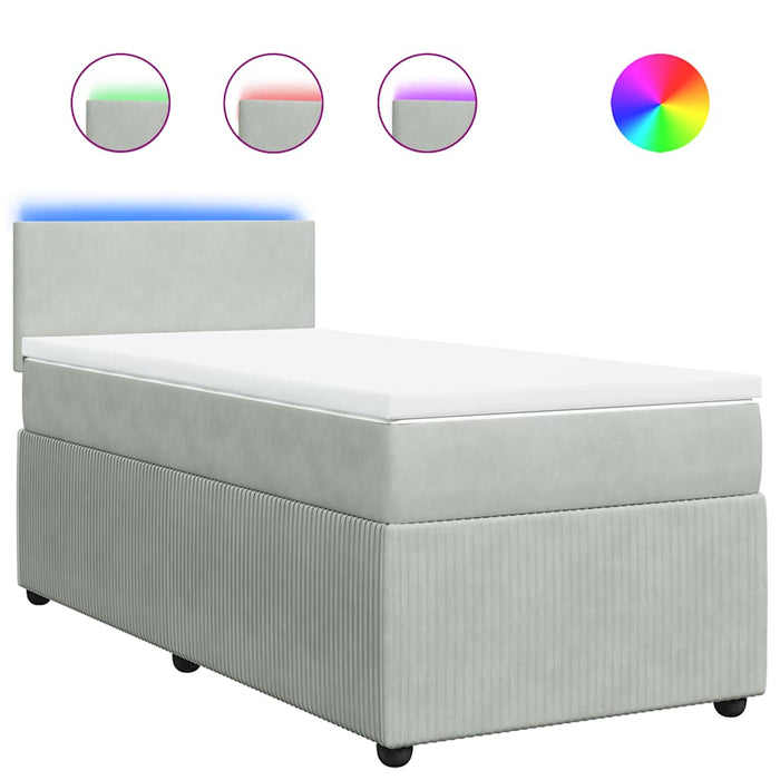 Pat continental cu saltea, gri deschis, 80x200 cm, catifea - WALTI WALTI
