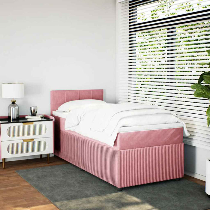 Pat box spring cu saltea, roz, 80x200 cm, catifea - WALTI WALTI