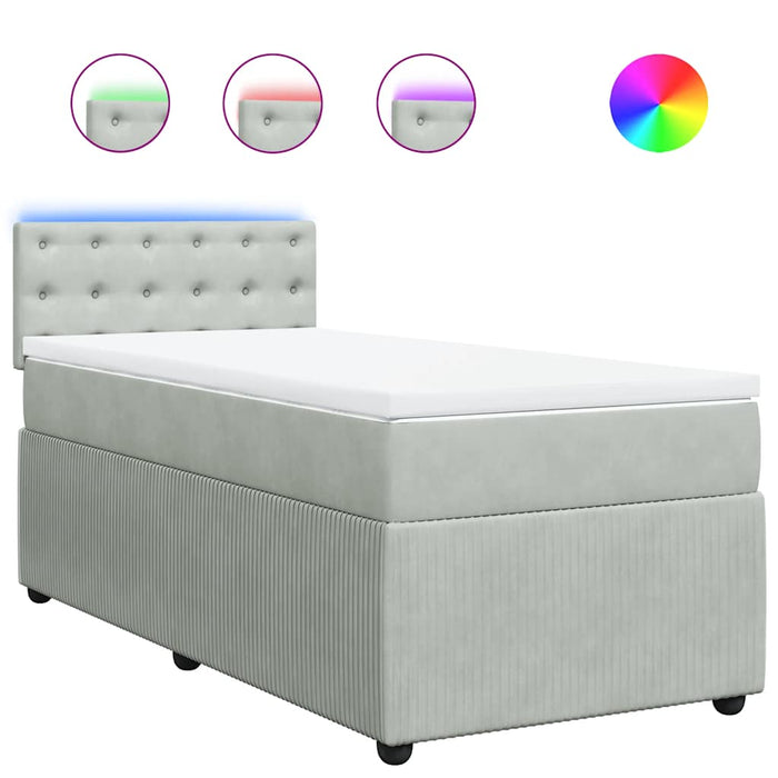 Pat continental cu saltea, gri deschis, 80x200 cm, catifea - WALTI WALTI