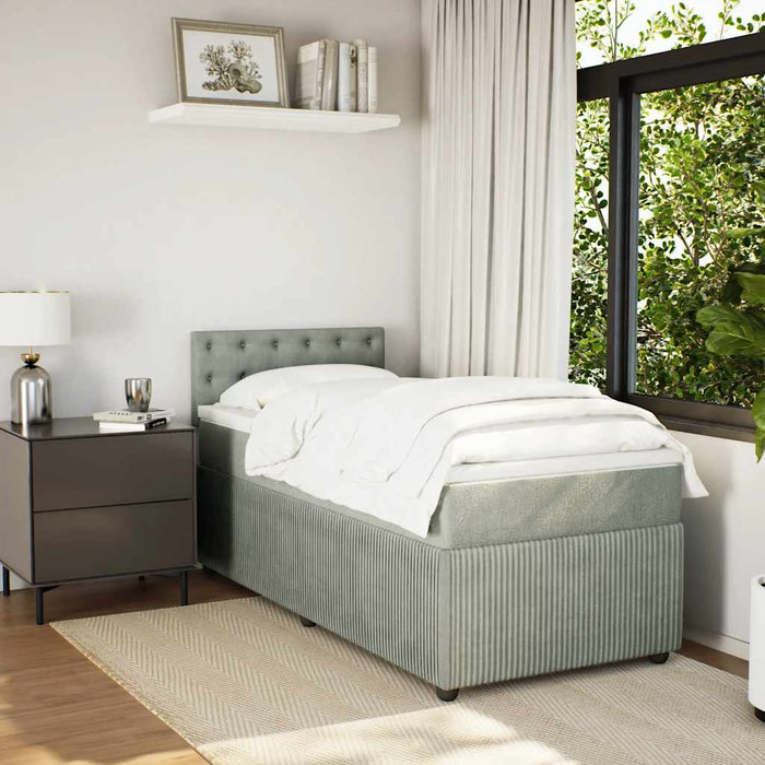 Pat continental cu saltea, gri deschis, 80x200 cm, catifea - WALTI WALTI