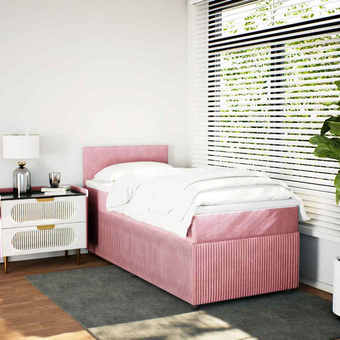 Pat box spring cu saltea, roz, 90x190 cm, catifea - WALTI WALTI