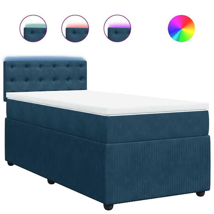 Pat box spring cu saltea, albastru, 90x190 cm, catifea - WALTI WALTI