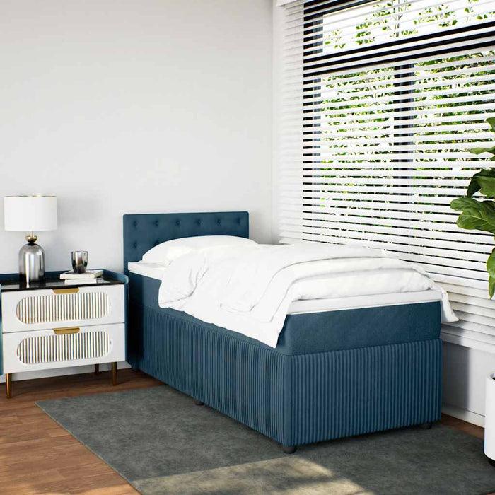 Pat box spring cu saltea, albastru, 90x190 cm, catifea - WALTI WALTI