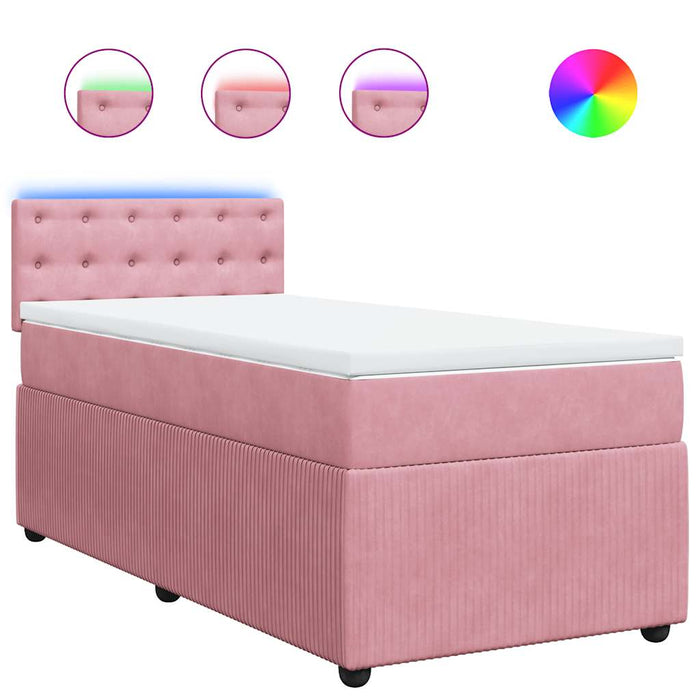 Pat box spring cu saltea, roz, 90x190 cm, catifea WALTI