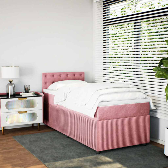 Pat box spring cu saltea, roz, 90x190 cm, catifea WALTI