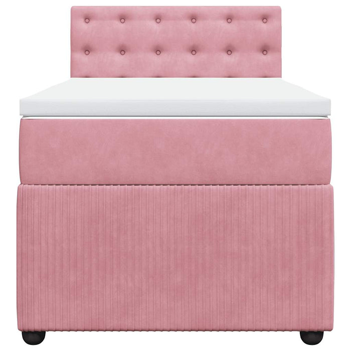Pat box spring cu saltea, roz, 90x190 cm, catifea WALTI